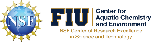 Logos of the National Science Foundation and FIU's NSF Center of Research Excellence in Science and Technology (CREST) Center for Aquatic Chemistry and Environment